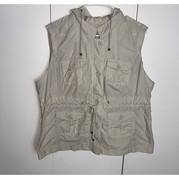 Caribbean Joe Womens Cotton/Nylon Cream Colored Hooded Utility Vest Size XL - Picture 1 of 10